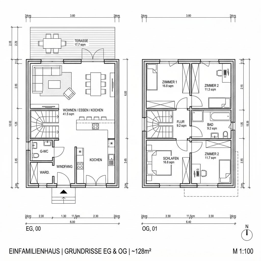 Grundriss Vollholz Tanne 128 von Petershaus — 128 m², 4 Zimmer