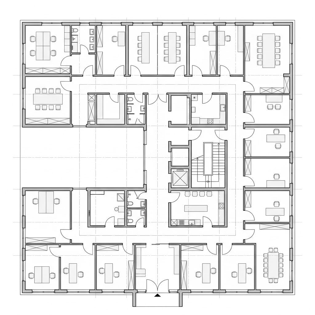Grundriss Gewerbebau Büroneubau – 800 m² Gewerbe mit 24 Zimmern