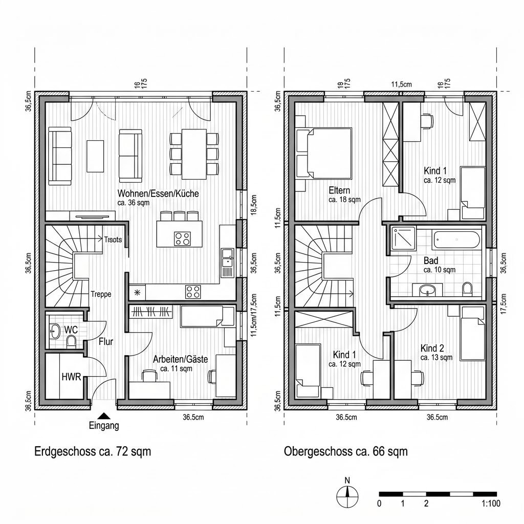 Grundriss Ziegelmassiv-Familienhaus 138 von Rötzer Ziegel-Element-Haus — 138 m², 5 Zimmer