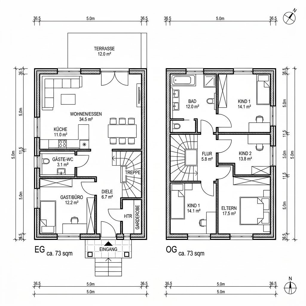 Grundriss Ziegelmassiv-Familienhaus 146 von Rötzer Ziegel-Element-Haus — 146 m², 5 Zimmer