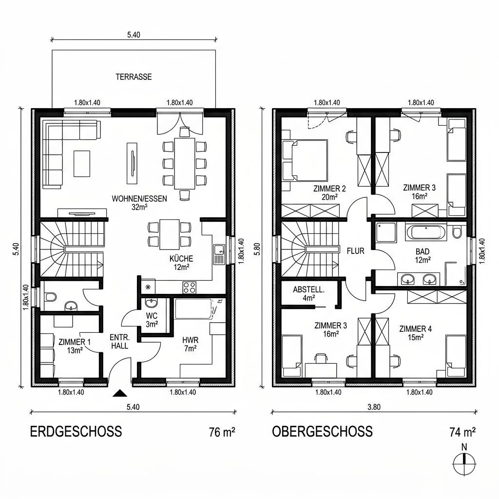Grundriss Berlin Duett 150 von Roth-Massivhaus — 150 m², 5 Zimmer