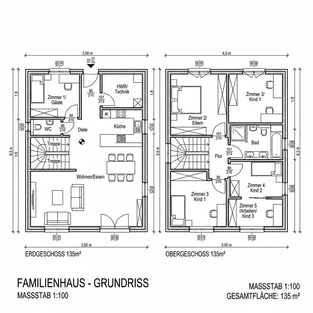 Grundriss Berlin Klassik 135 von Roth-Massivhaus — 135 m², 5 Zimmer