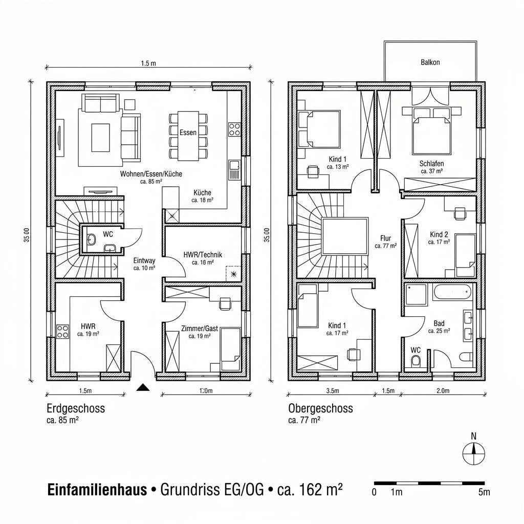 Grundriss Casa Natura 162 von Rubner Haus — 162 m², 6 Zimmer
