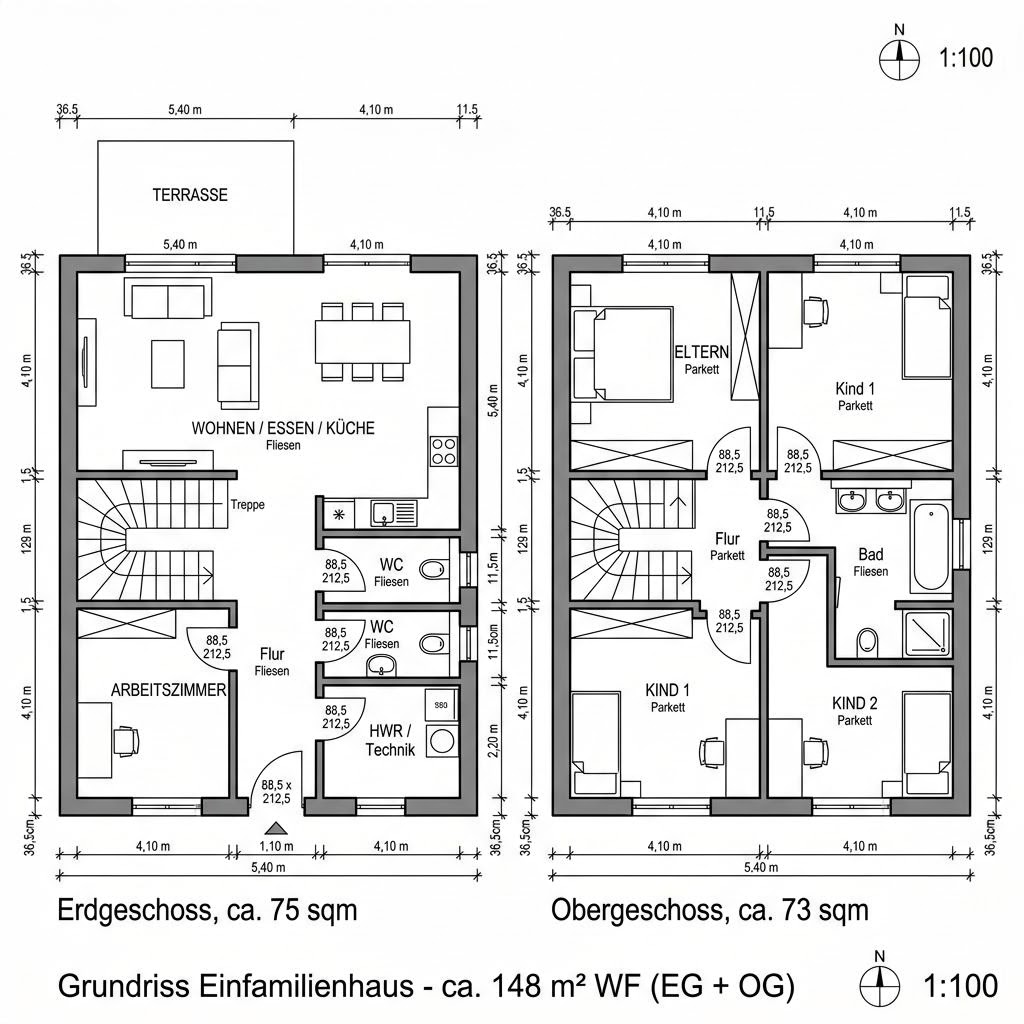 Grundriss Casa Vita 148 von Rubner Haus — 148 m², 5 Zimmer