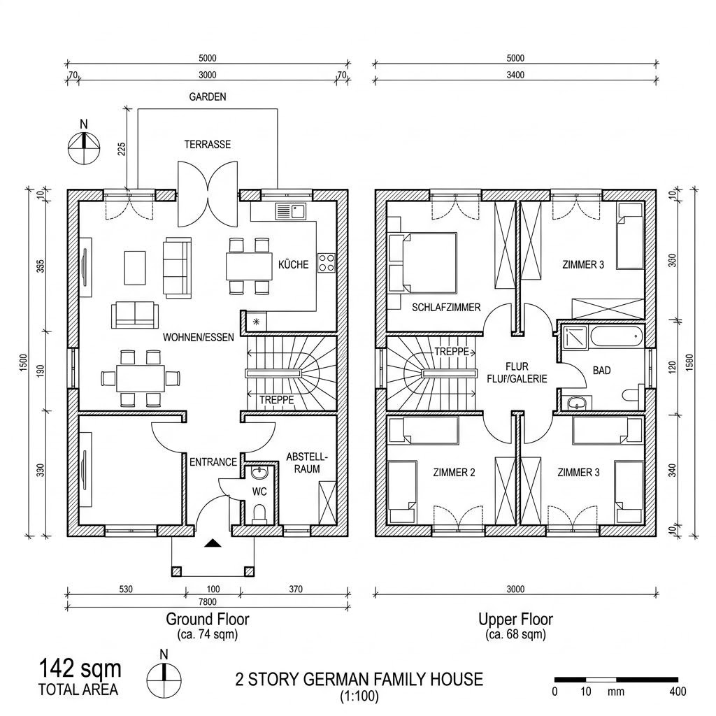 Grundriss Friesenhaus SH 142 F – 142 m² Friesenhaus mit 5 Zimmern