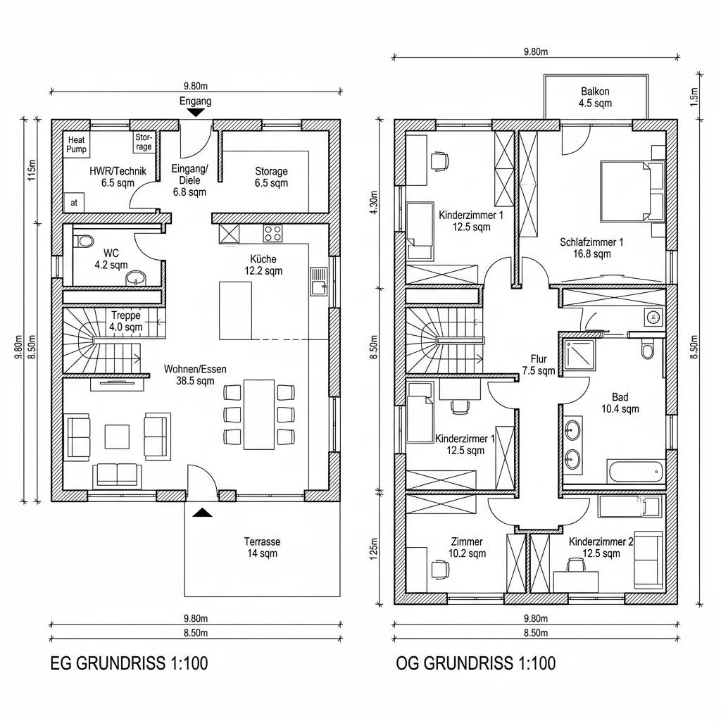 Grundriss SH 140 WB von ScanHaus Marlow — 140 m², 5 Zimmer
