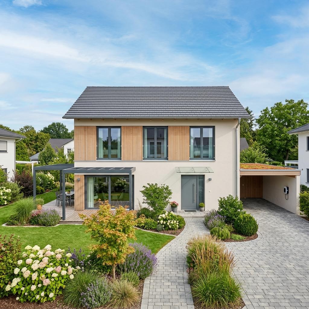 Einfamilienhaus Alpina 142 von TALBAU-Haus — Holztafelbau mit Satteldach und 142 m²