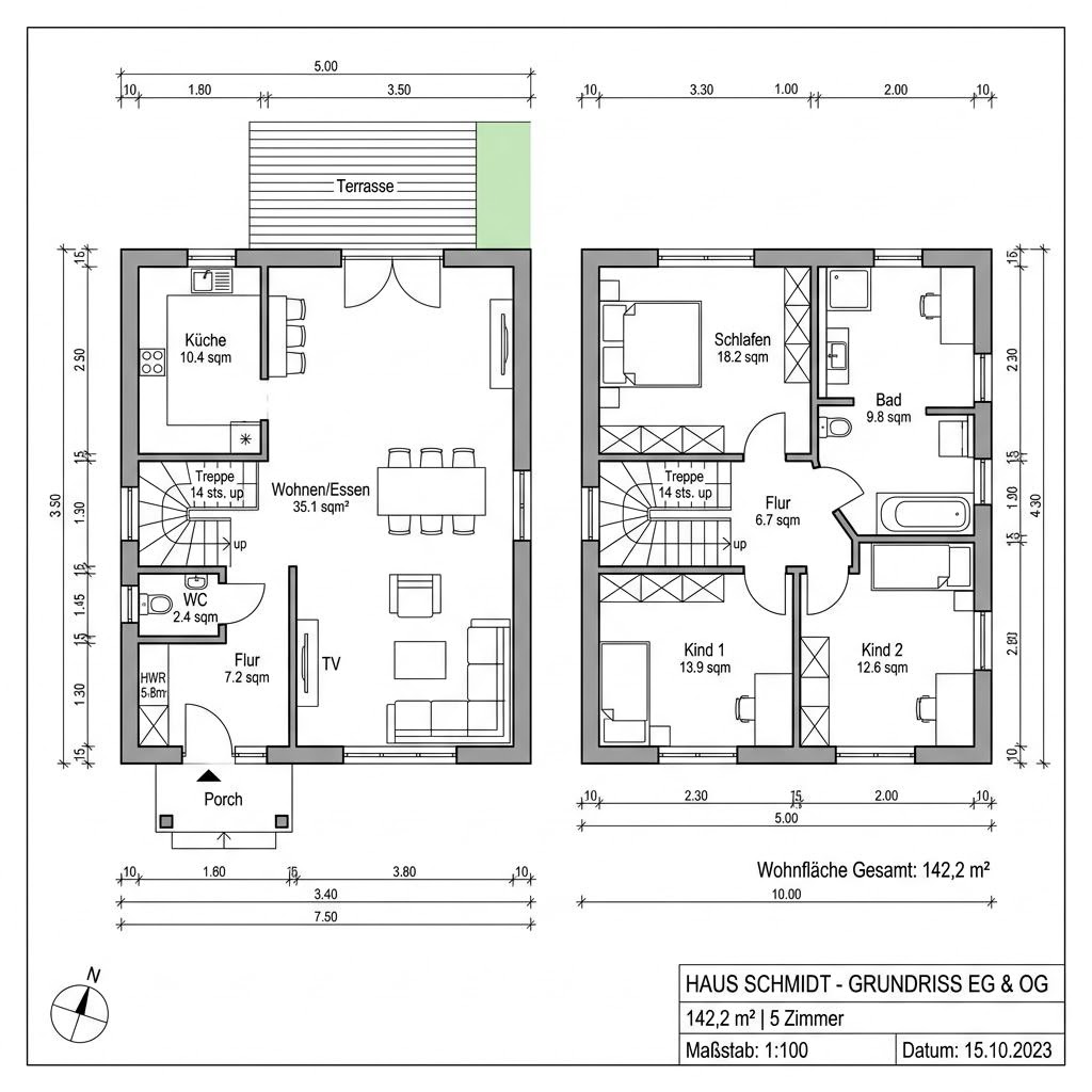Grundriss Alpina 142 von TALBAU-Haus — 142 m², 5 Zimmer