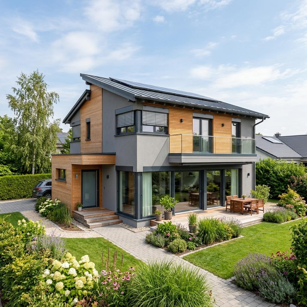 Einfamilienhaus Vitalis 130 von TALBAU-Haus — Holzfertighaus mit Pultdach und 130 m²