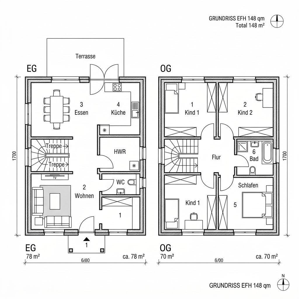 Grundriss Vitalis 148 von TALBAU-Haus — 148 m², 5 Zimmer