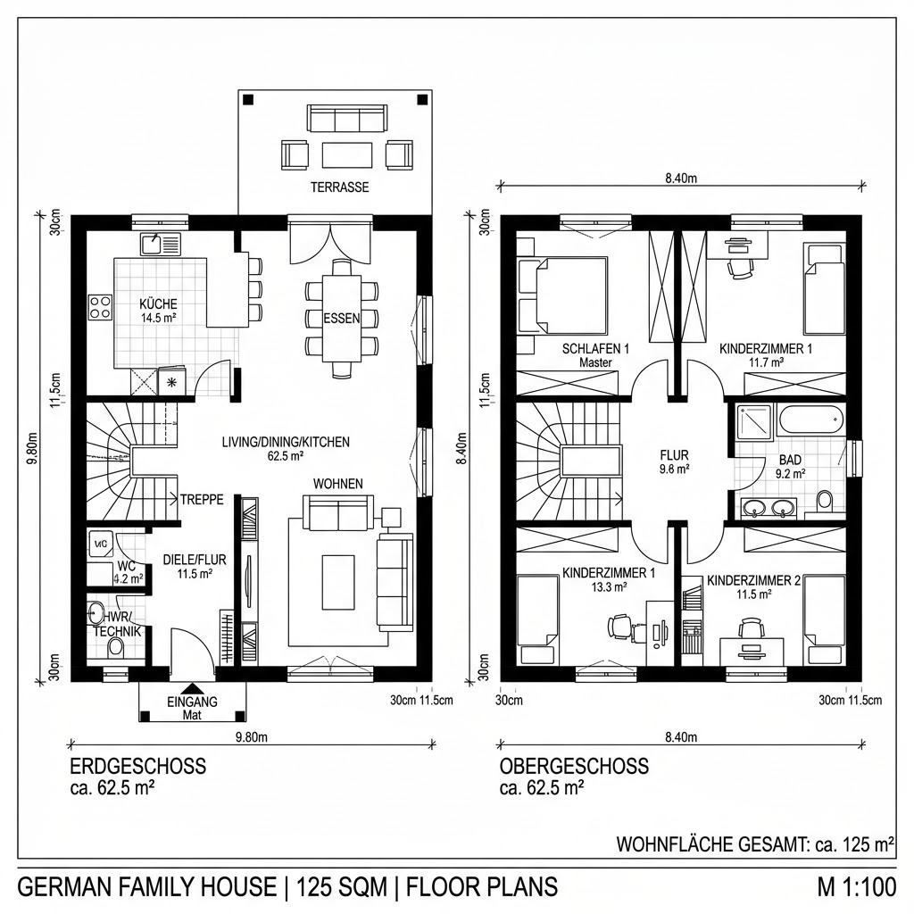 Grundriss Massiv Familie 125 von Team Massivhaus — 125 m², 4 Zimmer
