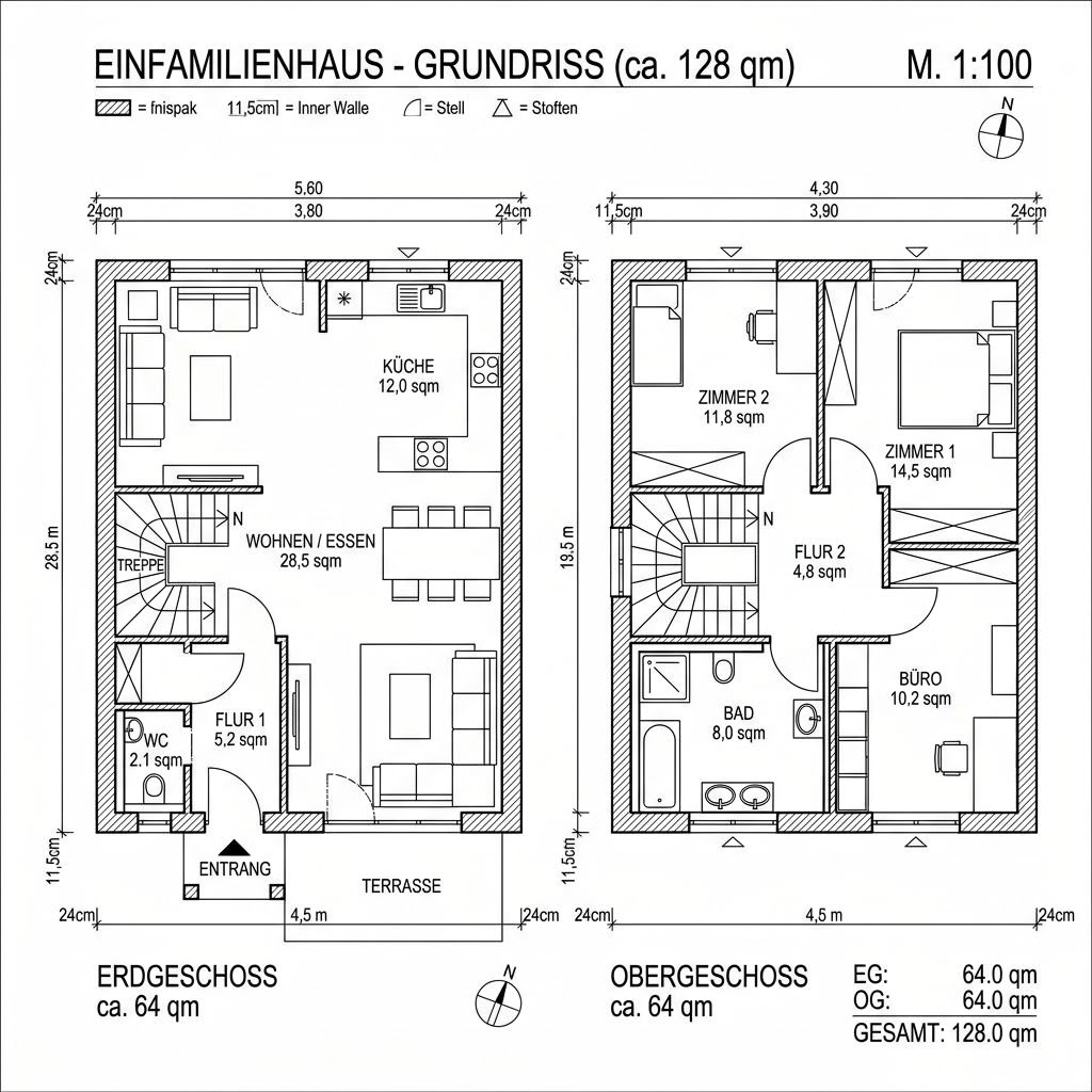 Grundriss Massiv Familie 128 von Team Massivhaus — 128 m², 4 Zimmer