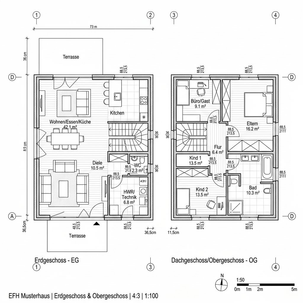 Grundriss Massiv Familie 142 von Team Massivhaus — 142 m², 5 Zimmer