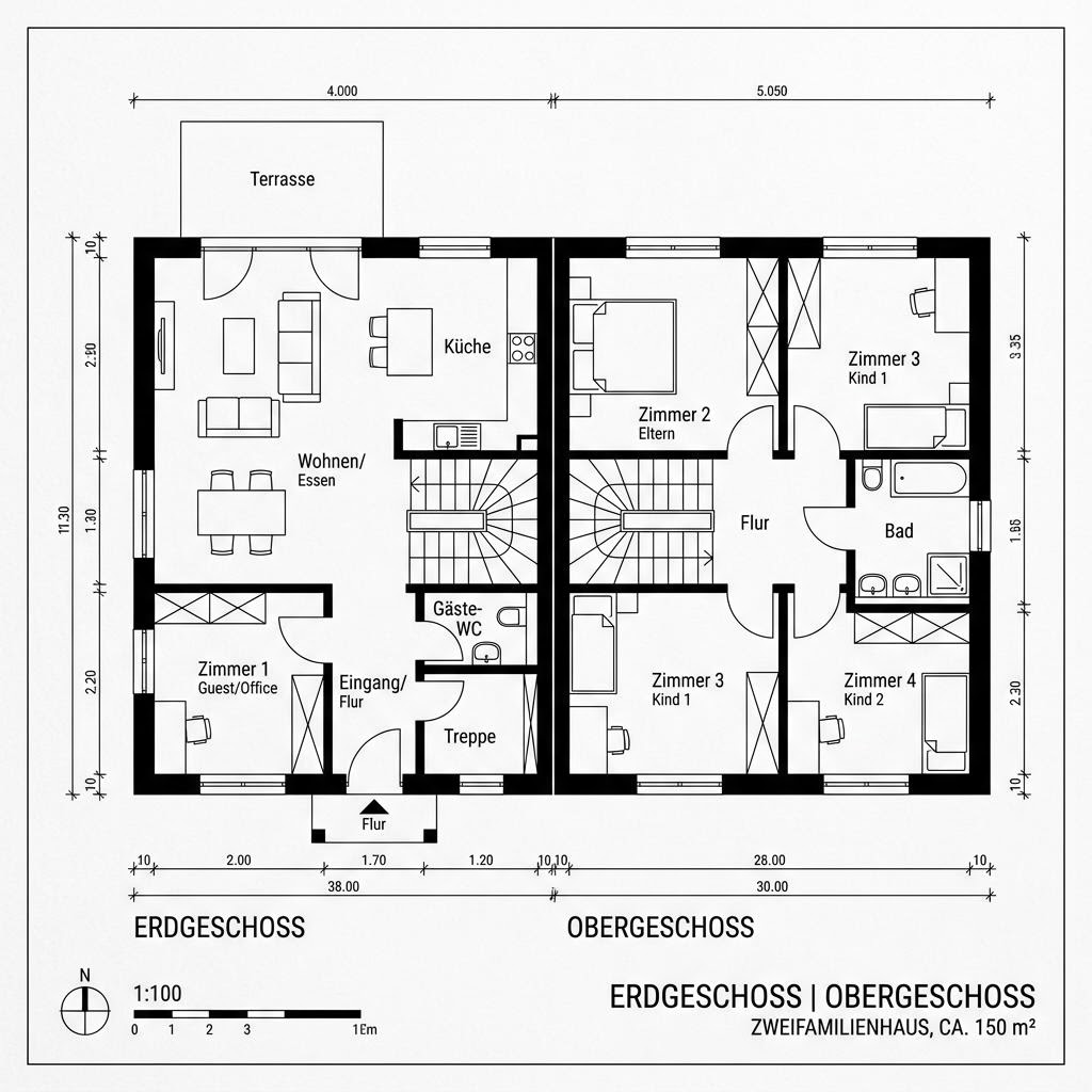 Grundriss Massiv Familie 150 von Team Massivhaus — 150 m², 5 Zimmer