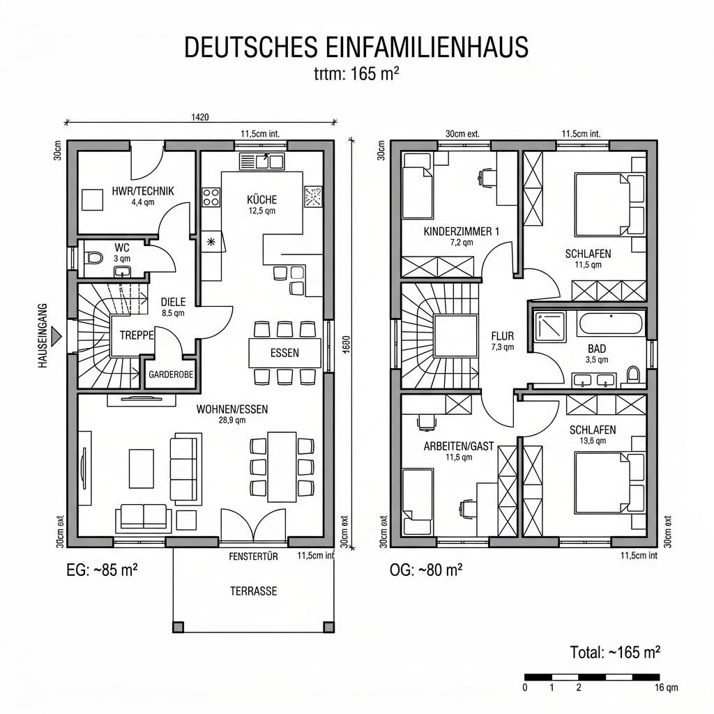 Grundriss Massiv Familie 165 von Team Massivhaus — 165 m², 6 Zimmer