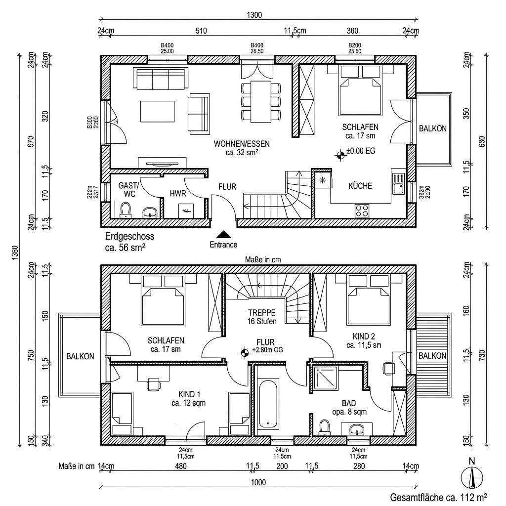 Grundriss Massiv Kompakt 112 von Team Massivhaus — 112 m², 4 Zimmer