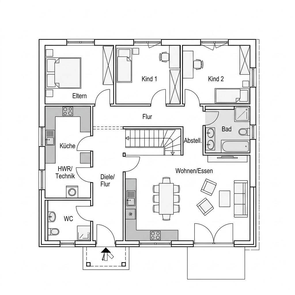 Grundriss Flair 125 – 125 m² Einfamilienhaus mit 5 Zimmern