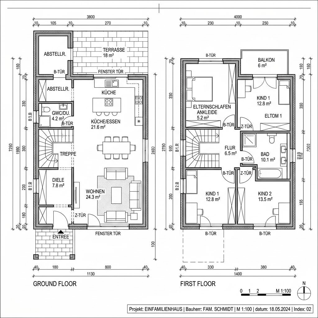 Grundriss Cubus 142 von WeberHaus — 142 m², 5 Zimmer