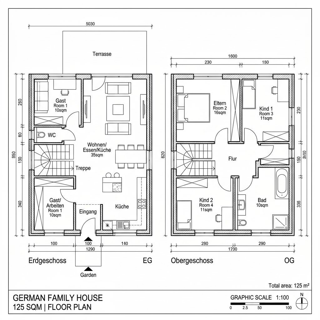 Grundriss Family & Flair 125 von WeberHaus — 125 m², 4 Zimmer