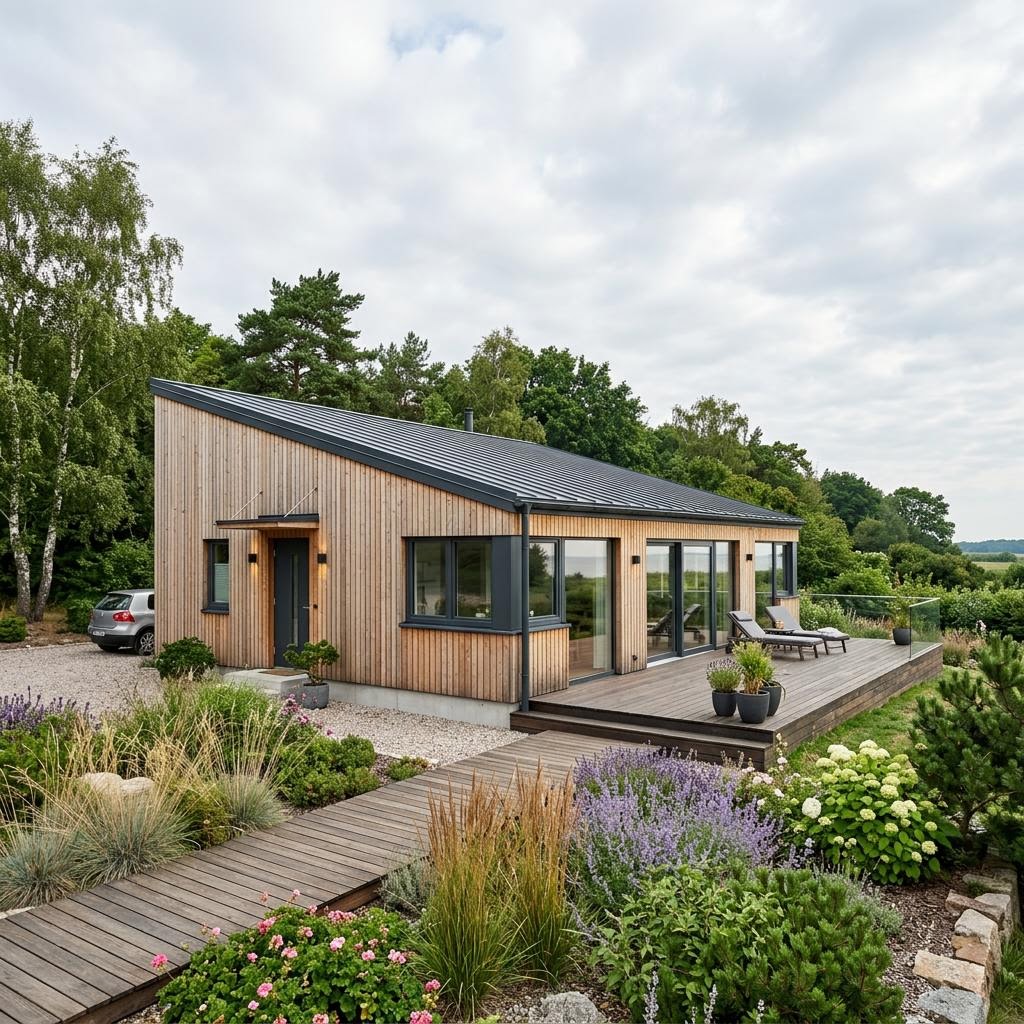 Ferienhaus Havsbryn 88 von Eksjöhus mit hellem Pultdach und Panoramaverglasung