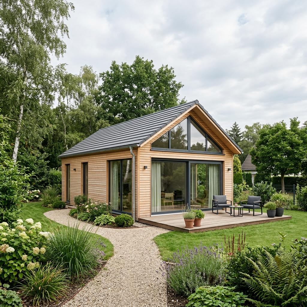 Ferienhaus Kalmar 66 von Eksjöhus als ebenerdiges Schwedenhaus mit überdachter Veranda