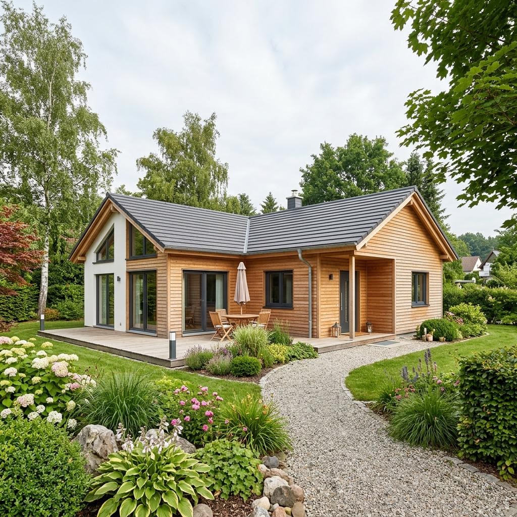 Ferienhaus Lindby 72 von Eksjöhus als rotes Schwedenhaus mit weißen Fensterrahmen