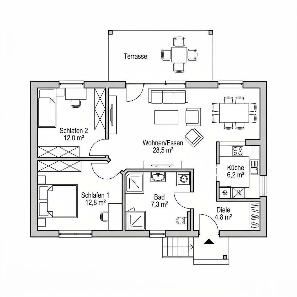 Grundriss Lindby 72 von Eksjöhus — 72 m², 3 Zimmer
