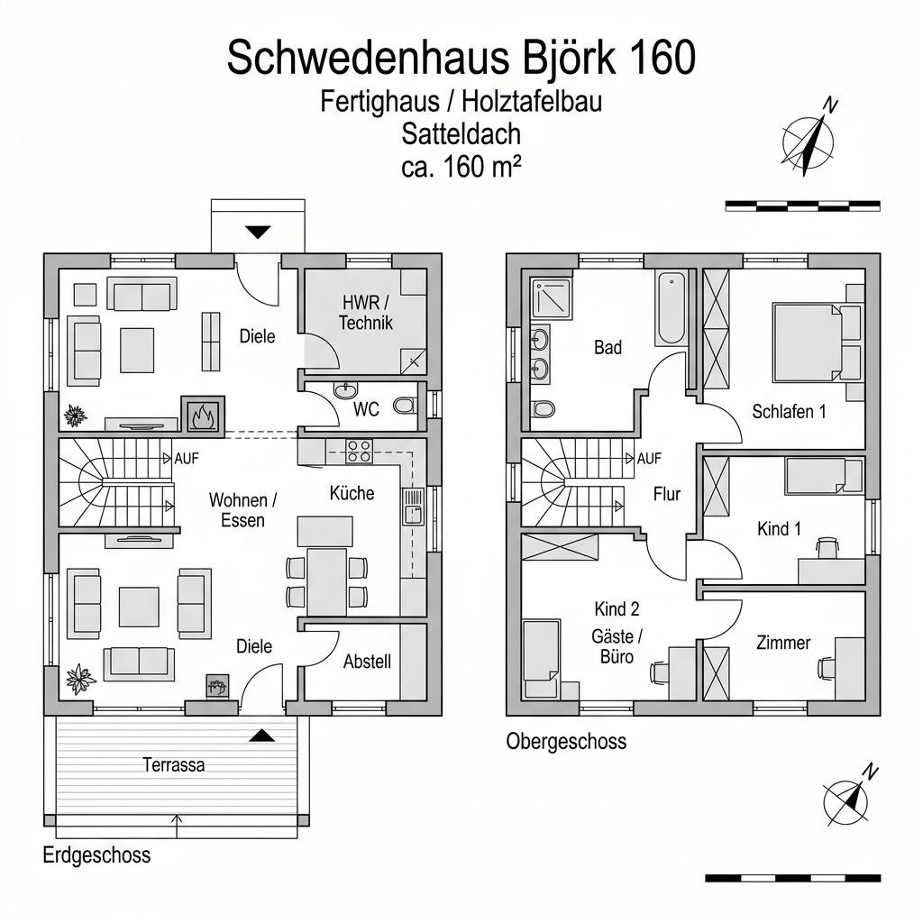Grundriss Schwedenhaus Björk 160 von Eksjöhus — 160 m², 6 Zimmer