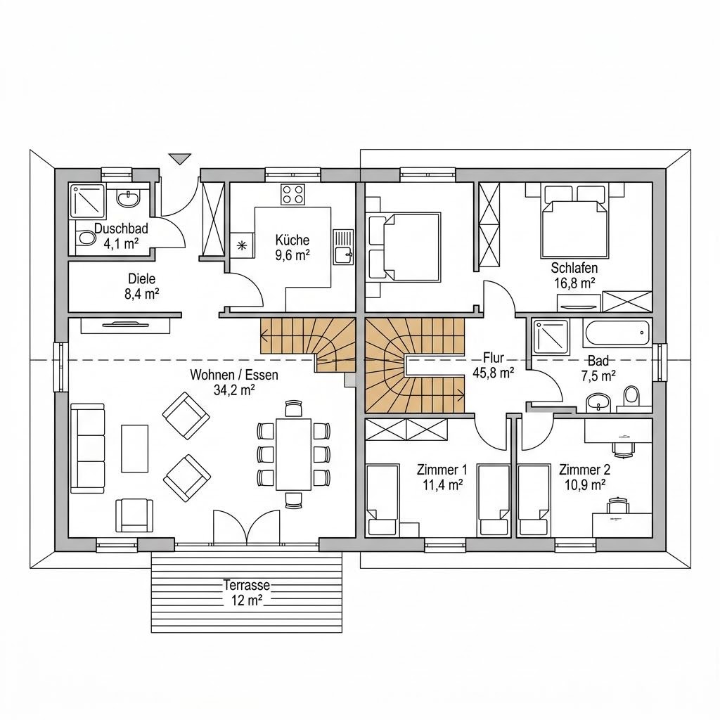 Grundriss Varberg 104 von Eksjöhus — 104 m², 5 Zimmer