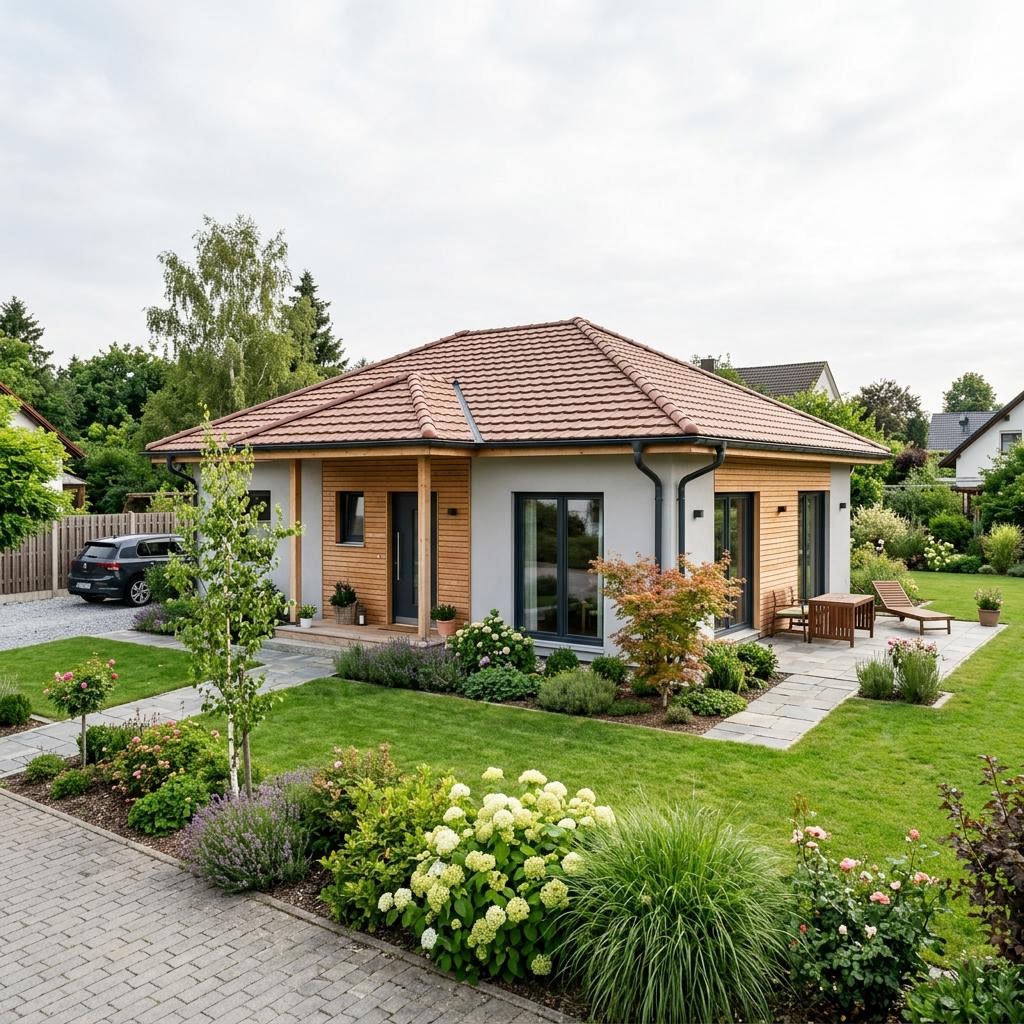 Bungalow Alpin 112 von ELK Haus mit Walmdach — Holzfertigbau-Bungalow mit 112 m²