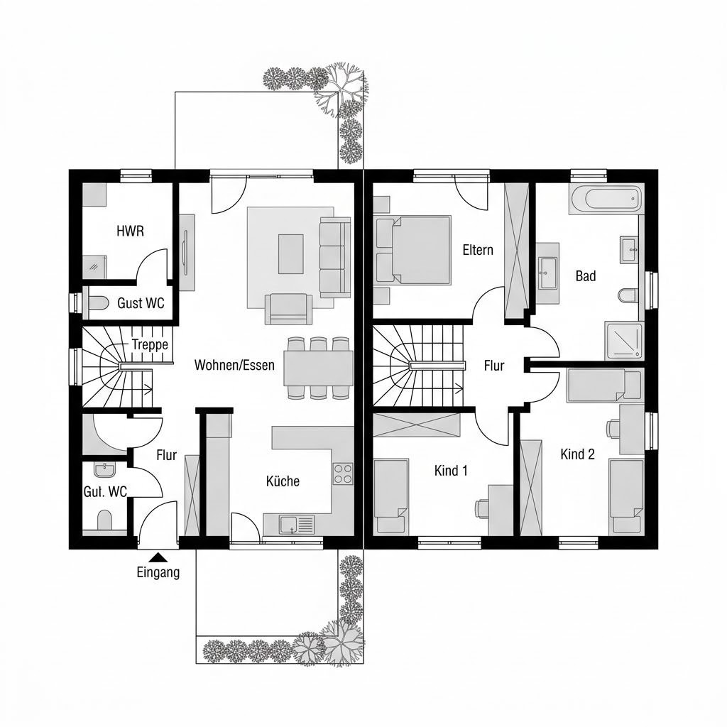 Grundriss Doppelhaushälfte Living D132 von ELK Haus — 132 m², 5 Zimmer