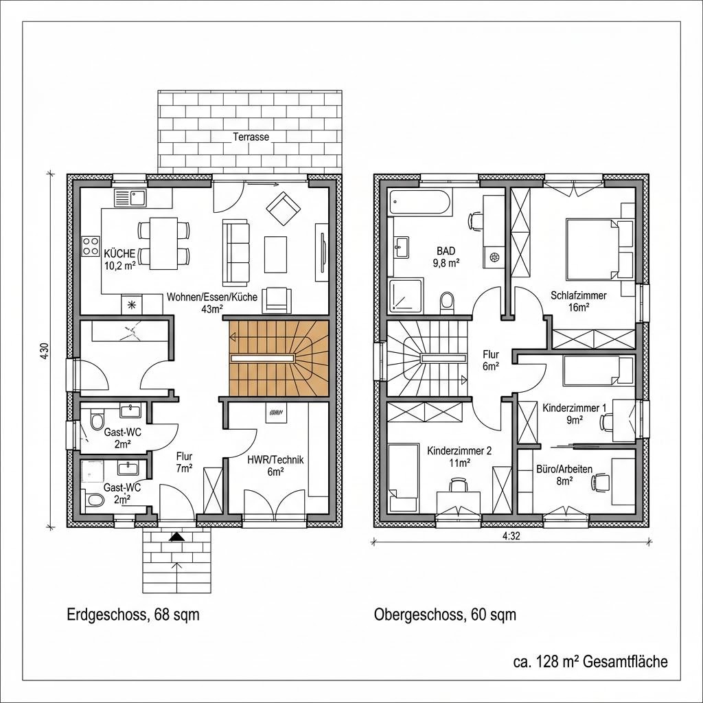 Grundriss Living 128 von ELK Haus — 128 m², 4 Zimmer
