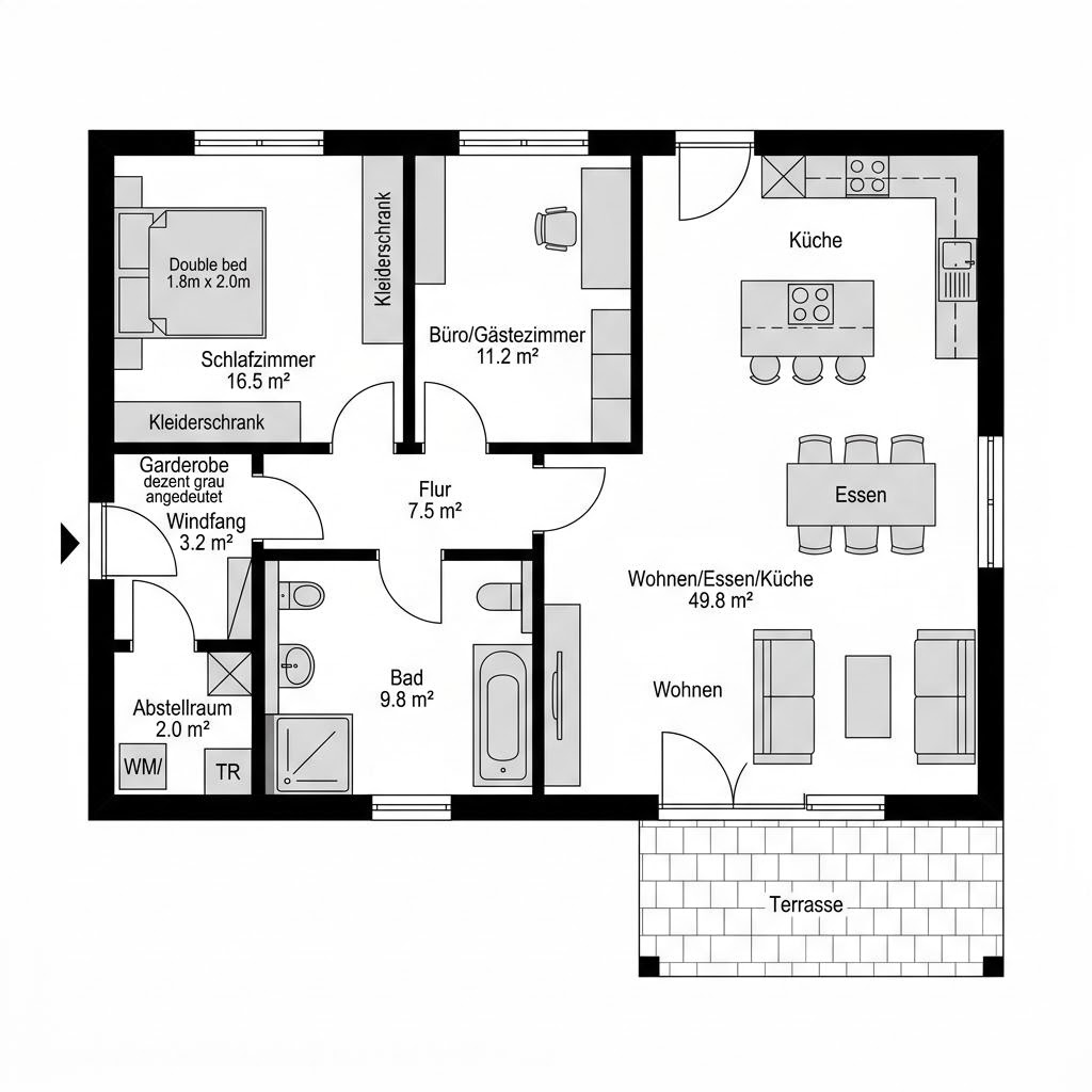 Grundriss Kompakt 98 – 98 m² Singlehaus mit 3 Zimmern