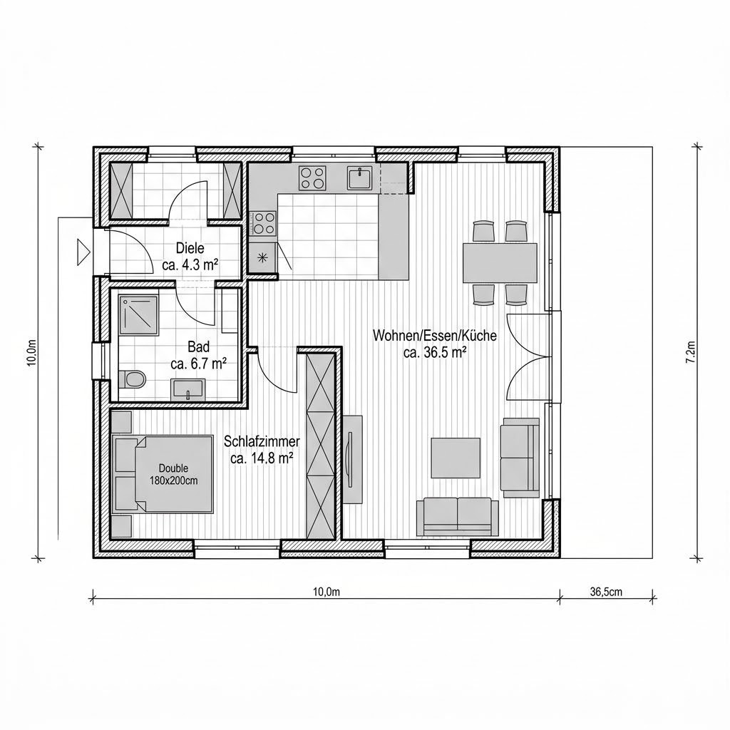 Grundriss Solar 72 – 72 m² Singlehaus mit 2 Zimmern