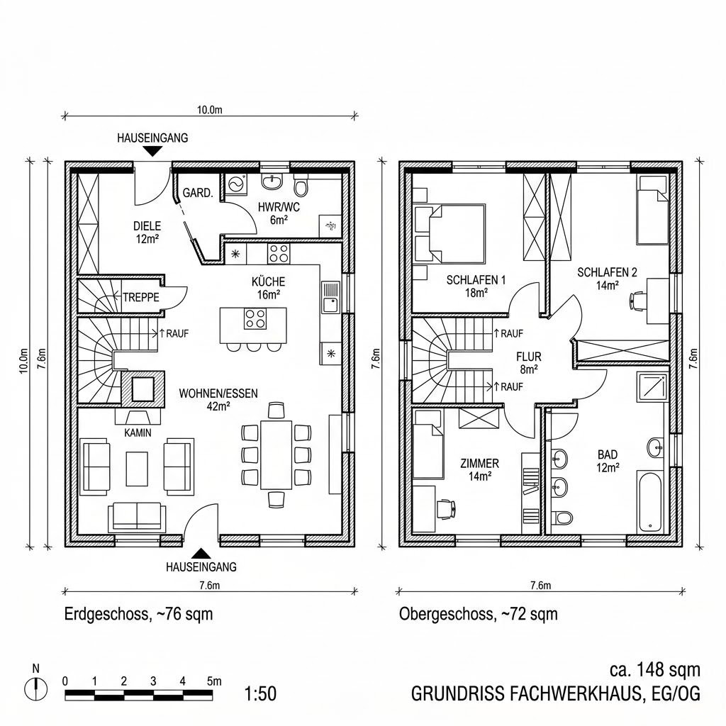Grundriss Fachwerkhaus Bauerndiele 148 von Fuhrberger Fachwerkhaus — 148 m², 5 Zimmer