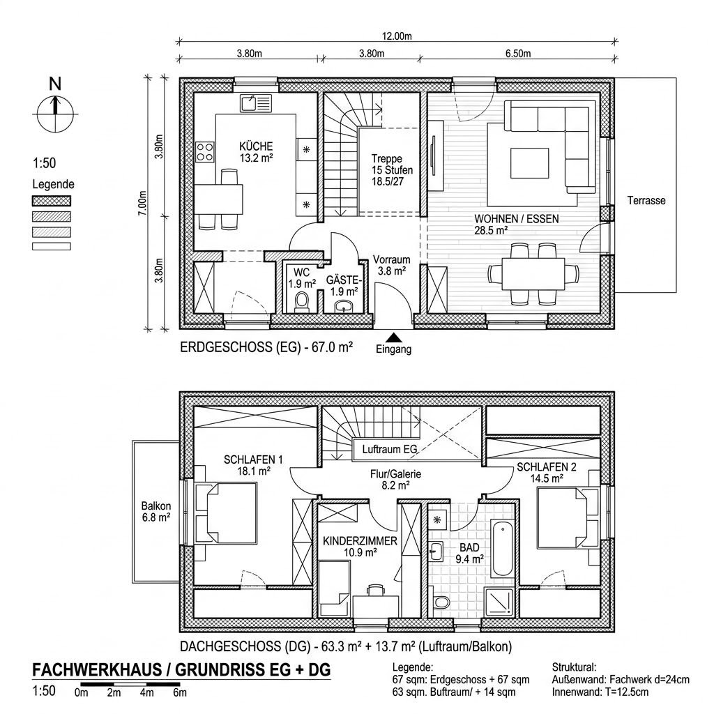 Grundriss Fachwerkhaus Deichkate 144 von Fuhrberger Fachwerkhaus — 144 m², 5 Zimmer