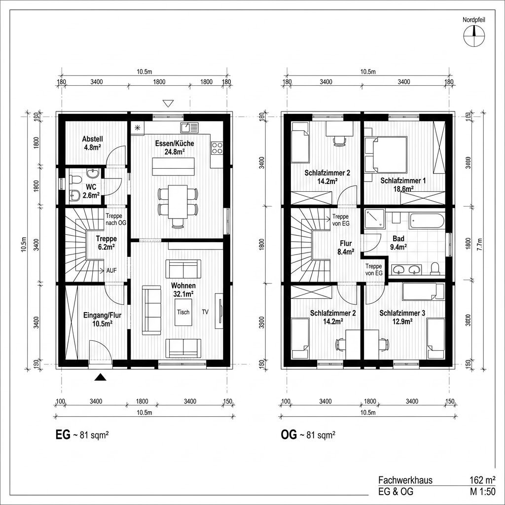 Grundriss Fachwerkhaus Speicherhaus 162 von Fuhrberger Fachwerkhaus — 162 m², 6 Zimmer
