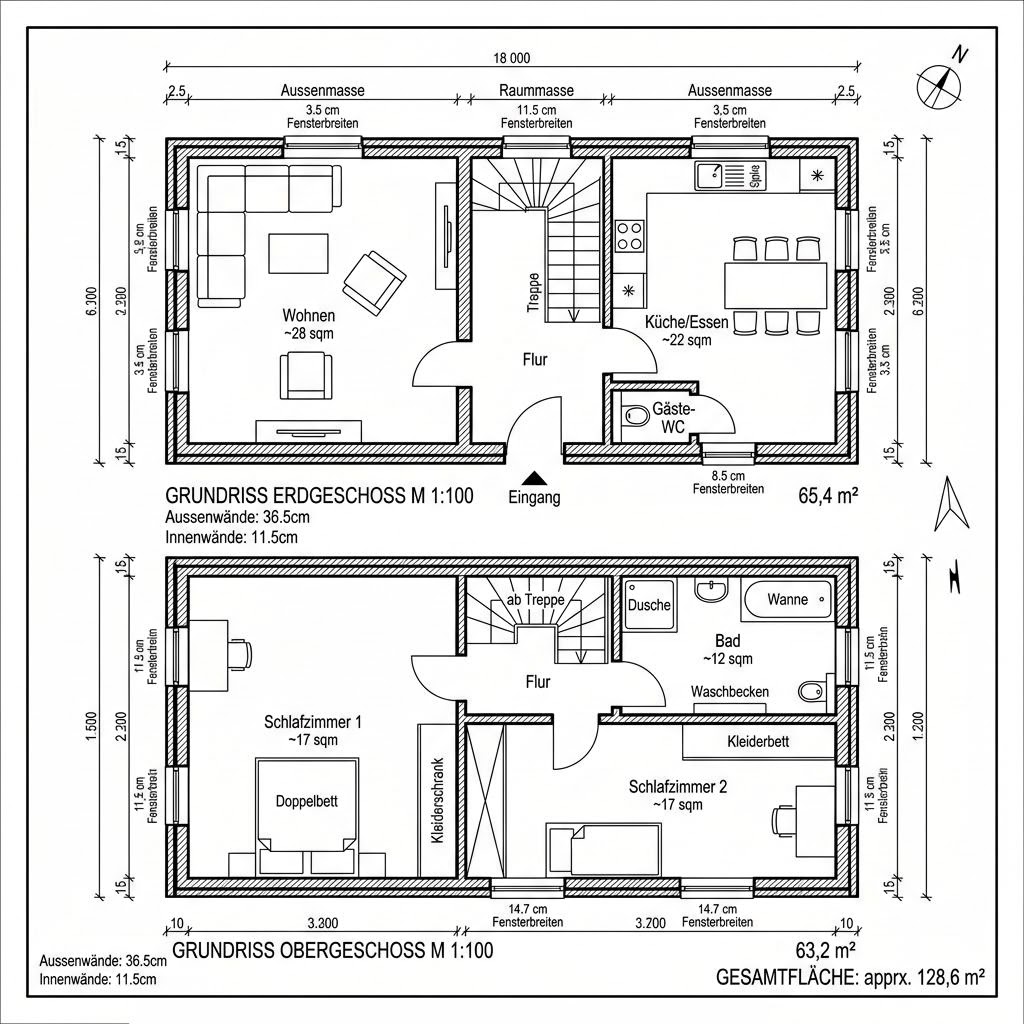Grundriss Hof 128 von KD-Haus — 128 m², 4 Zimmer
