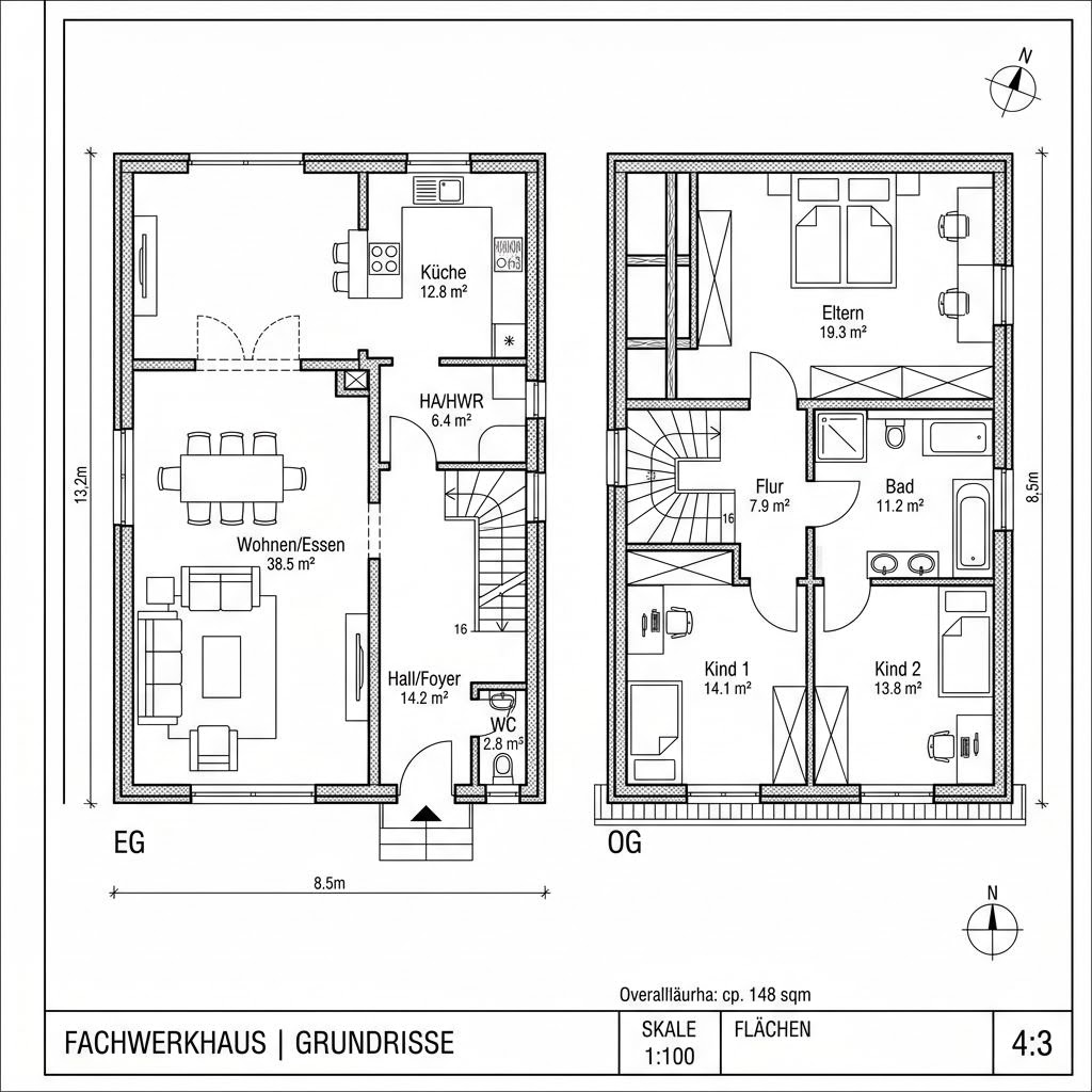 Grundriss Hof 148 von KD-Haus — 148 m², 5 Zimmer