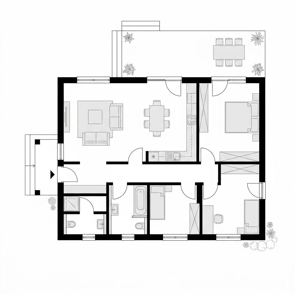 Grundriss Bungalow Komfort 109 von FIBAV Massivhaus — 109 m², 3 Zimmer