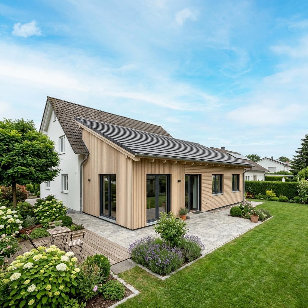 Anbau-Modul Anbau Modul 64 von FingerHaus mit Schleppdach — Fertighaus-Wohnmodul mit 64 m²