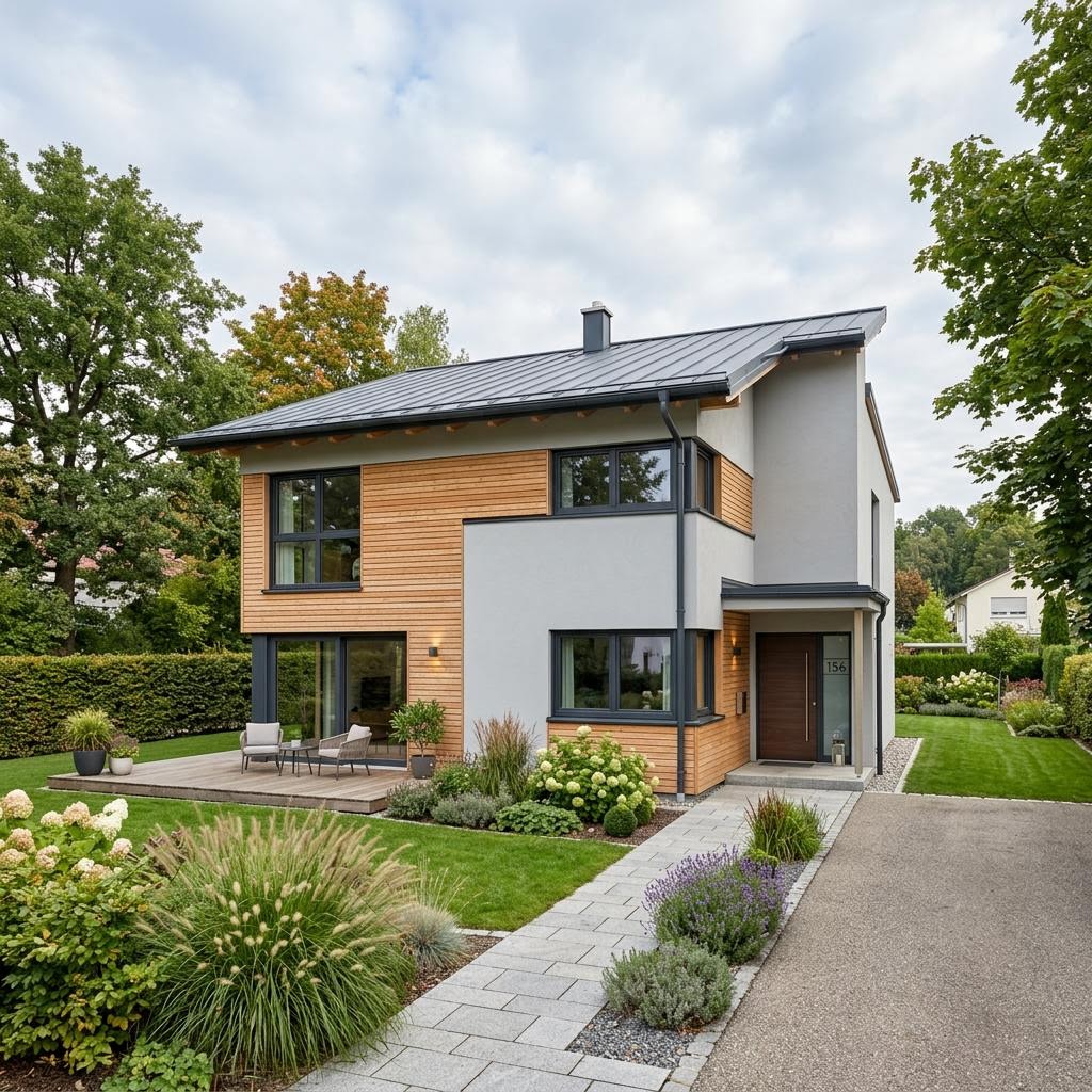 Pultdachhaus PultVio 156 von FingerHaus mit versetztem Dach und Lichtband