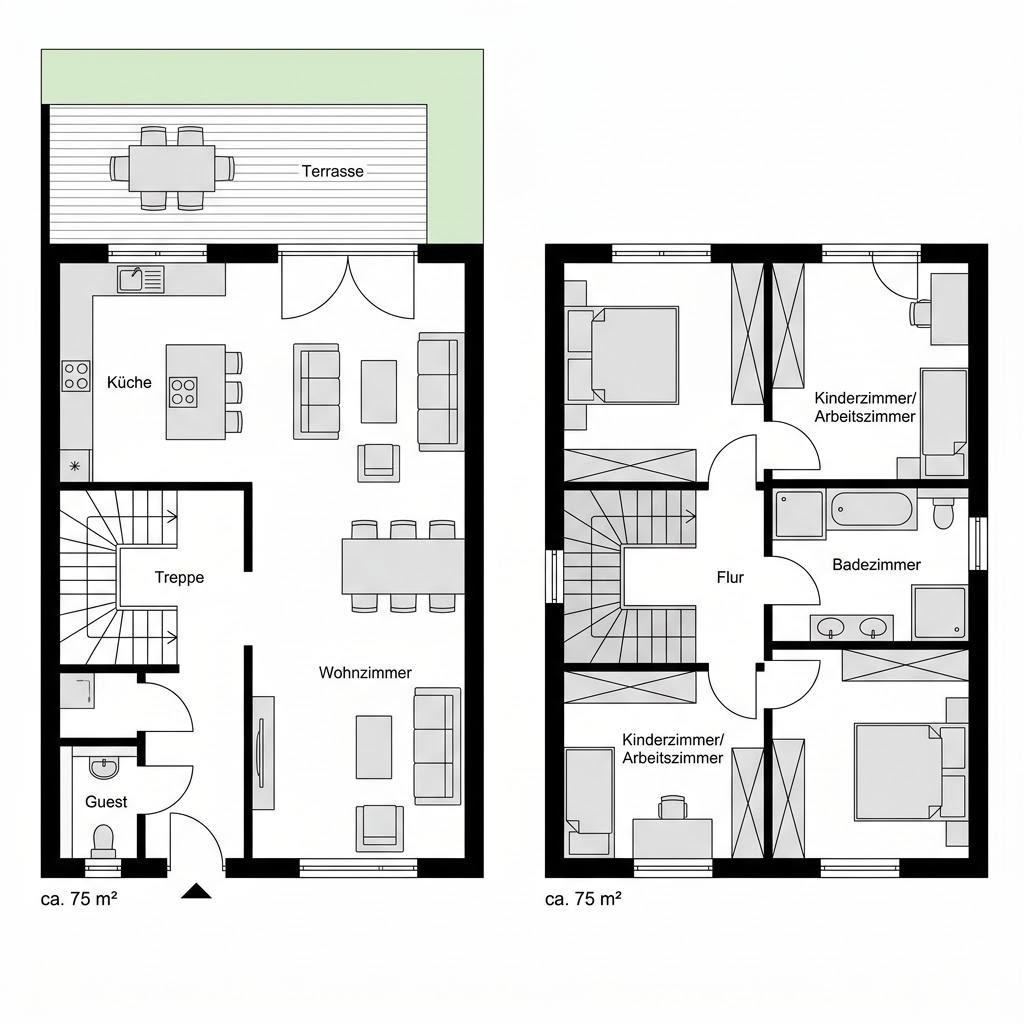 Grundriss Reihenendhaus Vio R150 – 150 m² Reihenhaus mit 5 Zimmern