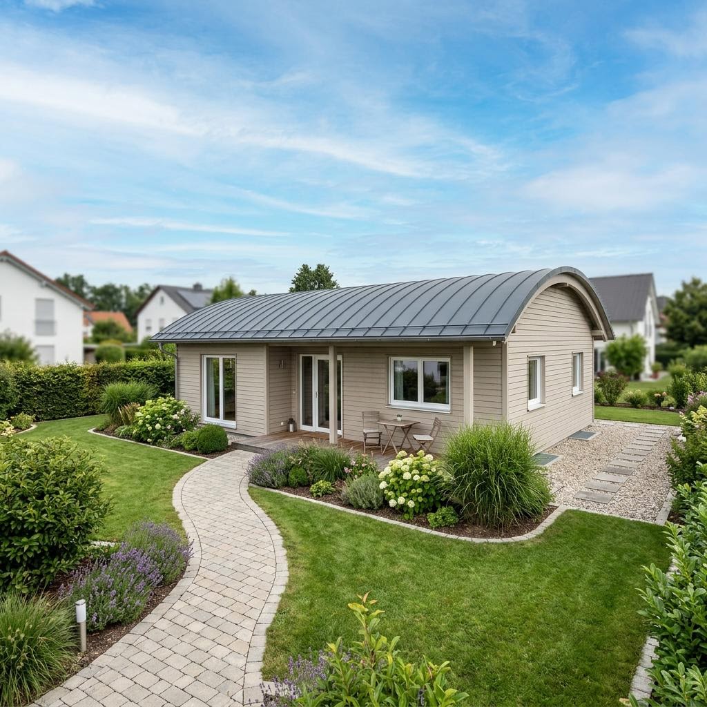 Anbau-Modul Anbau Modul 54 von FischerHaus mit Tonnendach — Fertighaus-Wohnmodul mit 54 m²