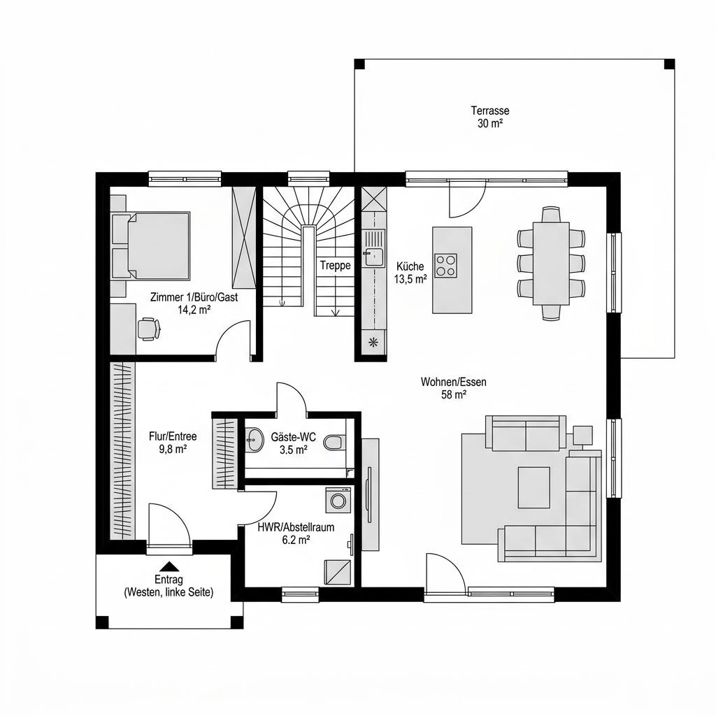 Grundriss Pultdach 155 – 155 m² Einfamilienhaus mit 5 Zimmern
