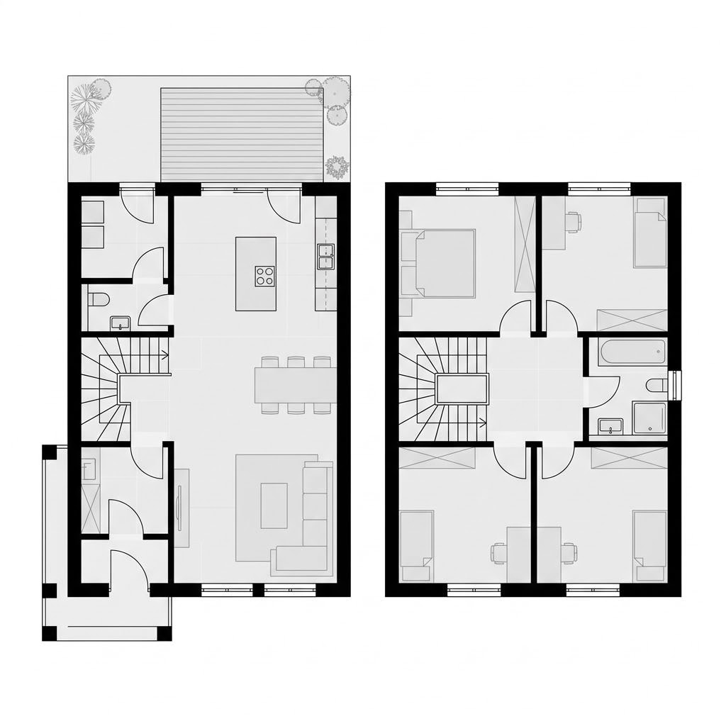 Grundriss Reihenendhaus Vitalis R148 – 148 m² Reihenhaus mit 5 Zimmern