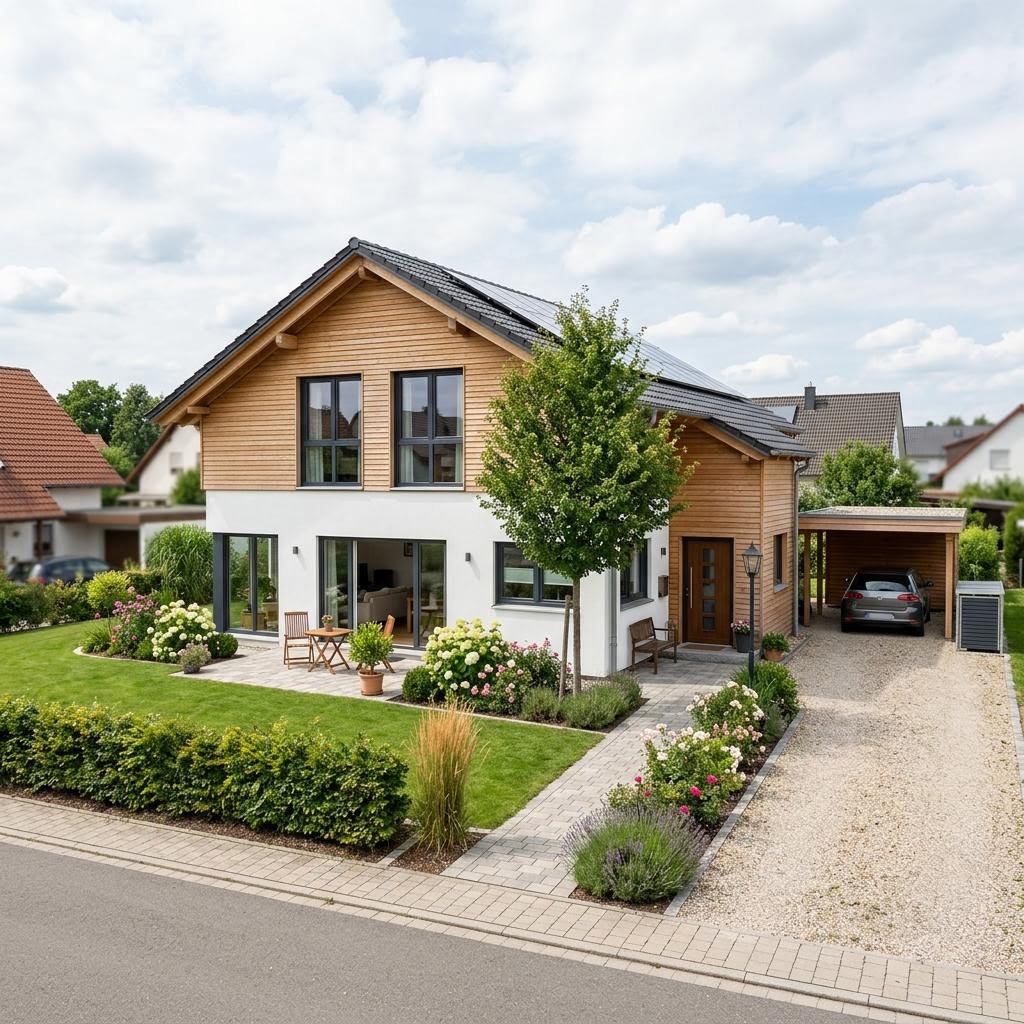 Einfamilienhaus Satteldach 128 von FischerHaus — Holztafelbau mit 128 m²
