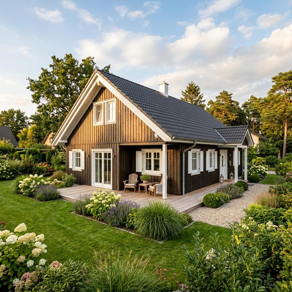 Nordisches Ferienhaus Skagen 72 von Fjorborg Holzhäuser mit Satteldach