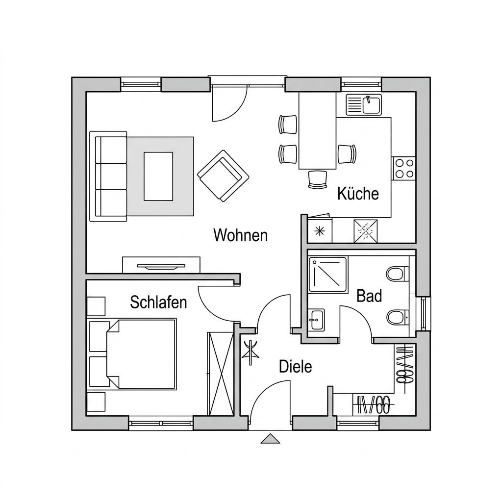 Grundriss Fjällvik 46 – 46 m² Ferienhaus mit 2 Zimmern