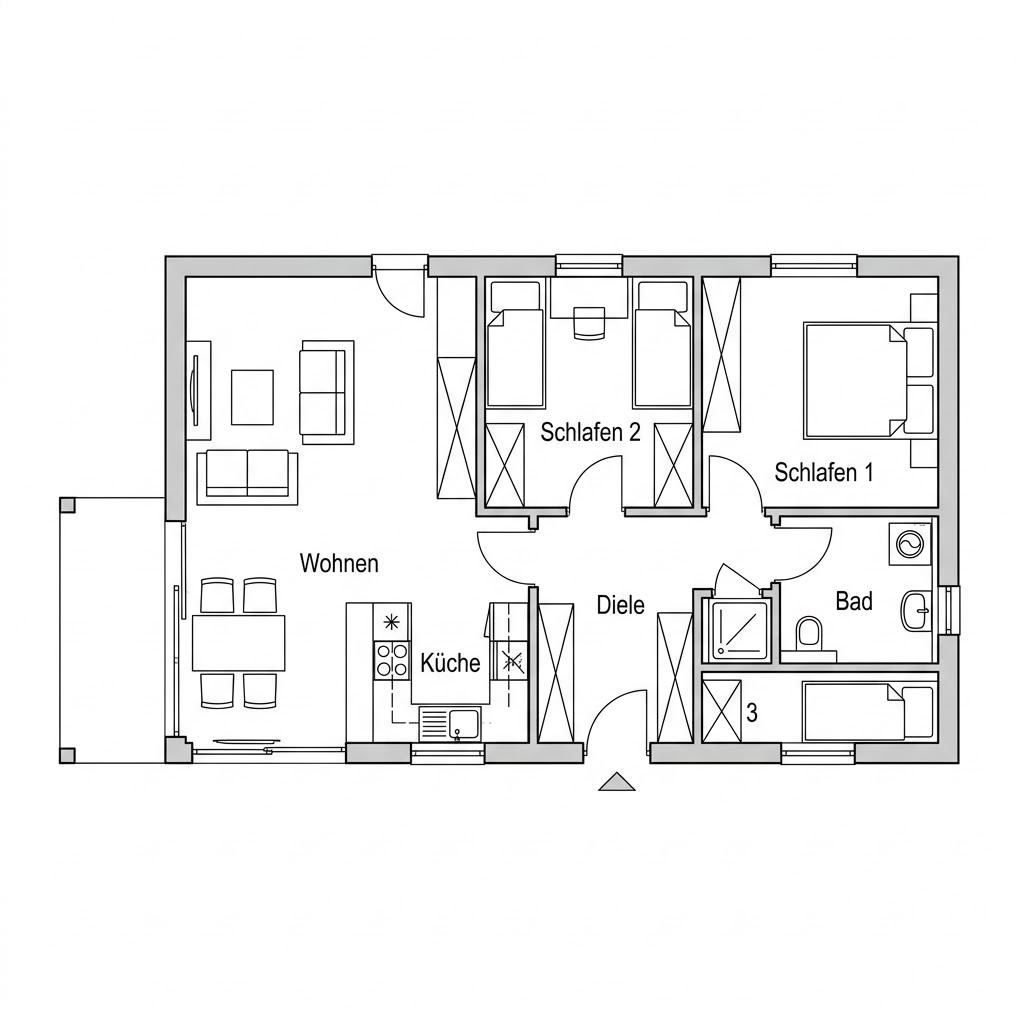 Grundriss Halland 92 von Fjorborg Holzhäuser — 92 m², 4 Zimmer